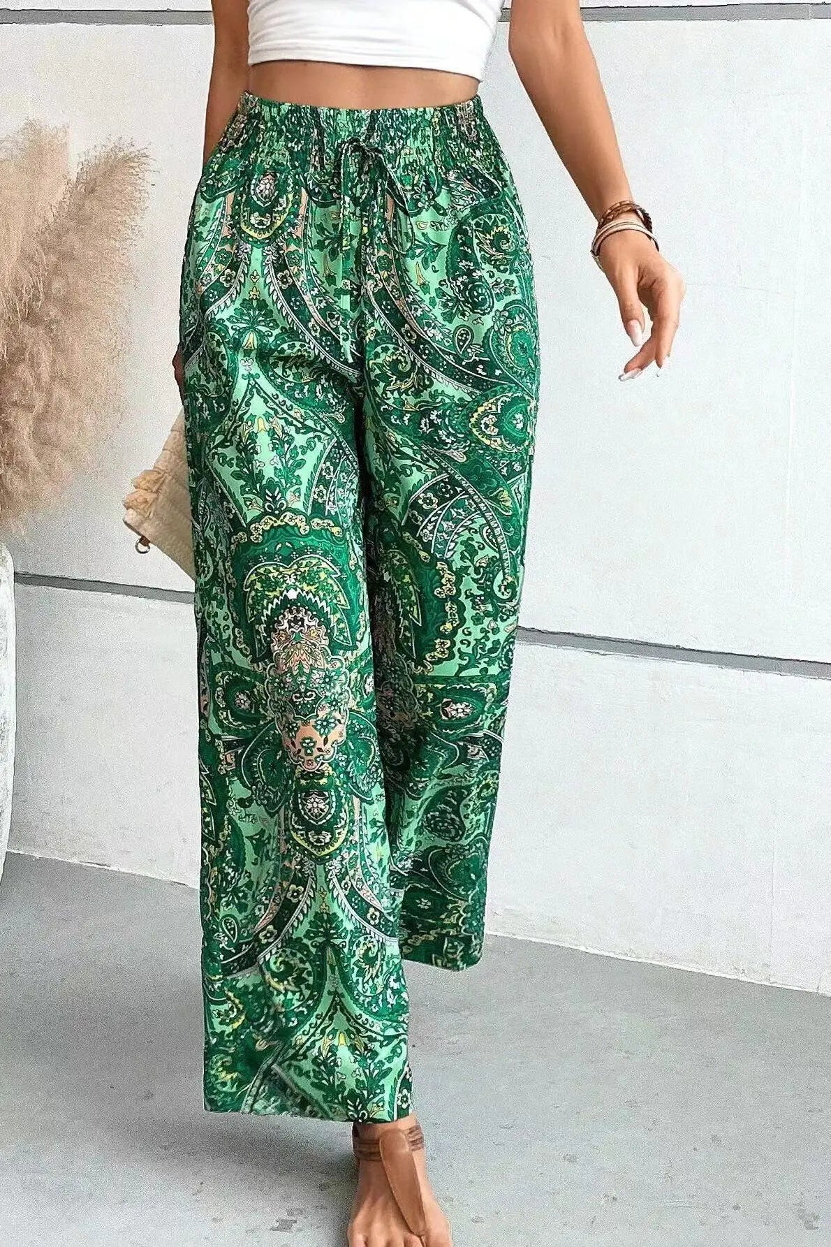 Eva Vintage Print Wide-Leg Pants