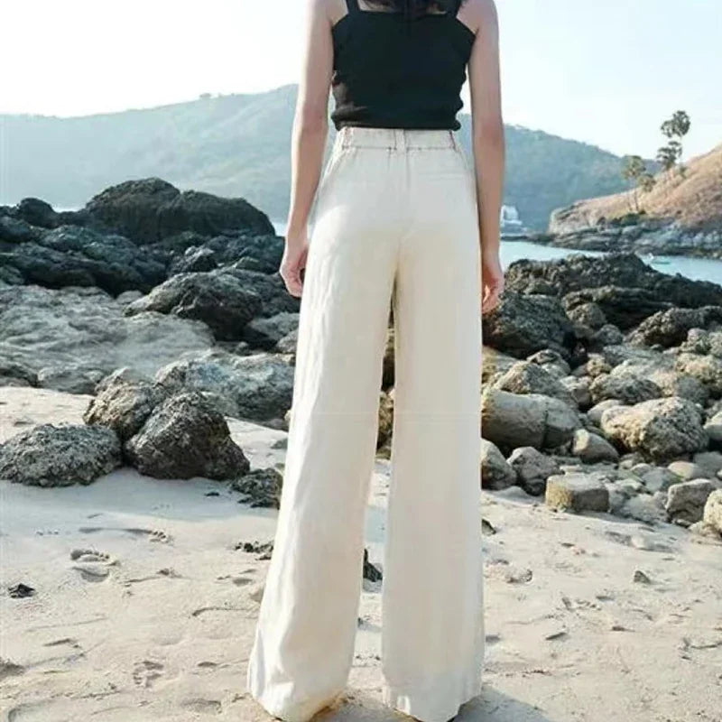 Charmy pants cotton and linen elegant high-waisted trousers