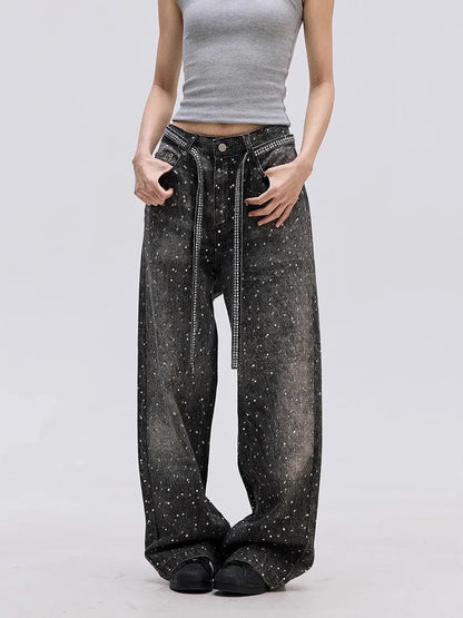 Aurora Rhinestone Wide Leg Jeans