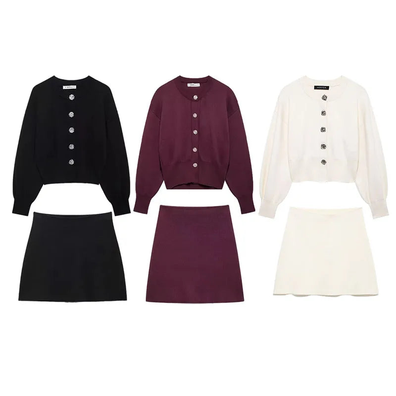 Megan Slim Fit 2 Piece Set Knitted Sweater Jacket