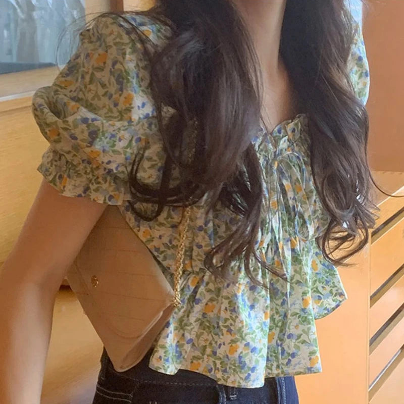 Amelie – French Style Pleated Floral Blouse