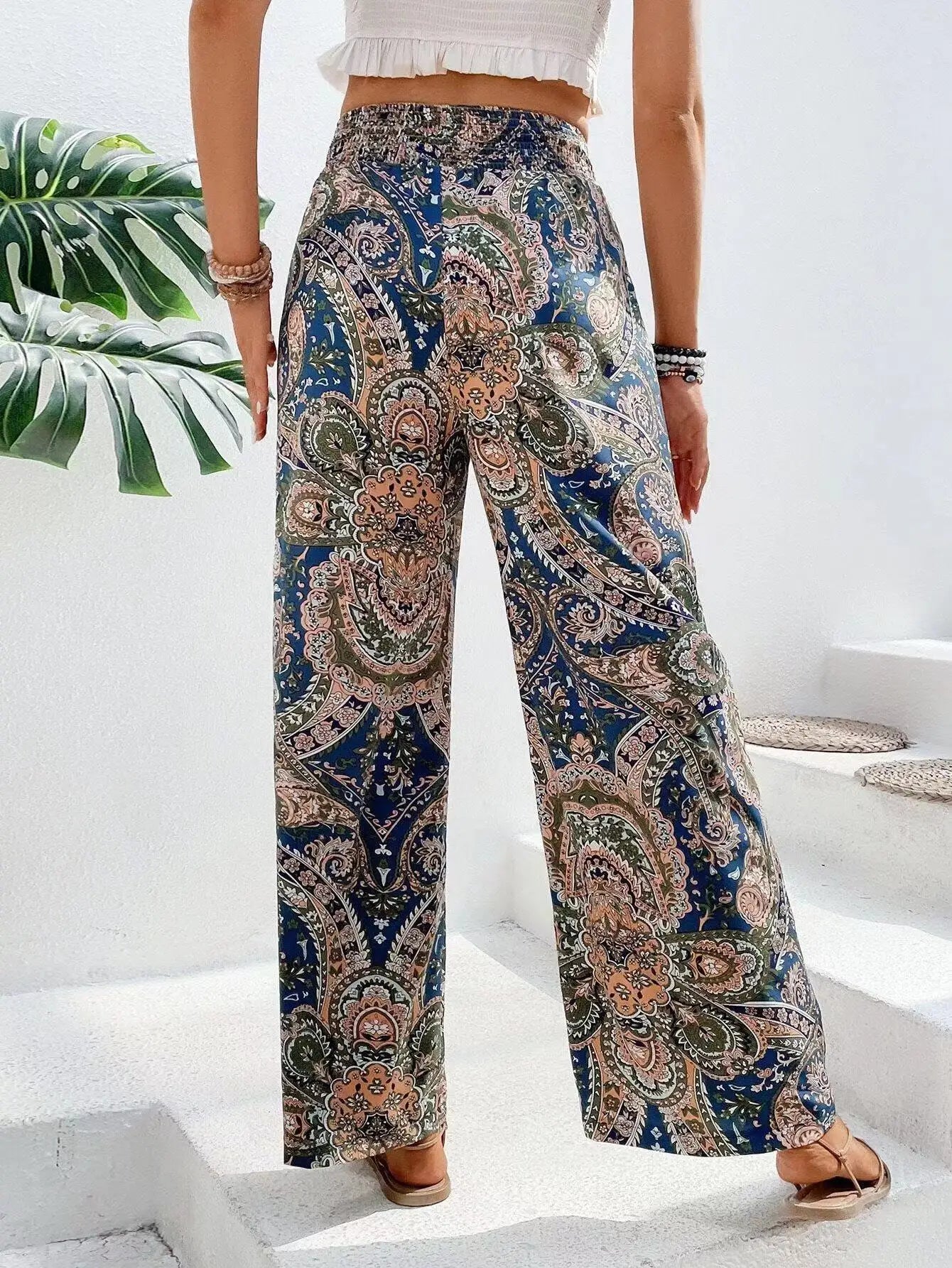 Eva Vintage Print Wide-Leg Pants