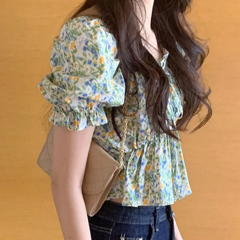 Amelie – French Style Pleated Floral Blouse
