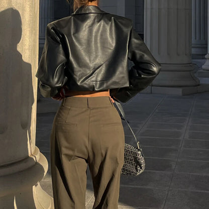 Candyhot Autumn Faux Leather Short Jacket