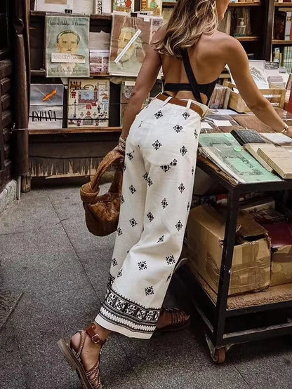 Amellia pants embroidered with retro flowers, autumn style