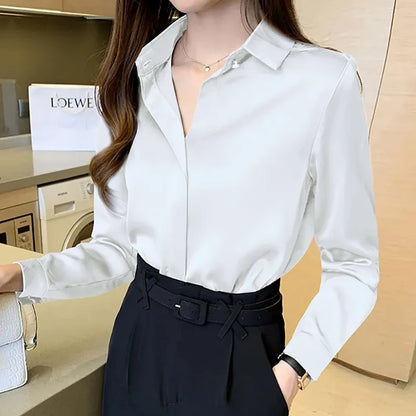 Sophia – Vintage Satin Long Sleeve Blouse