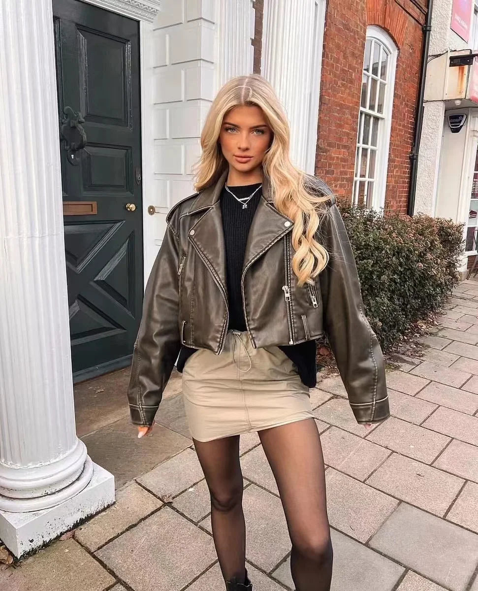 Women's washed leather jacket
