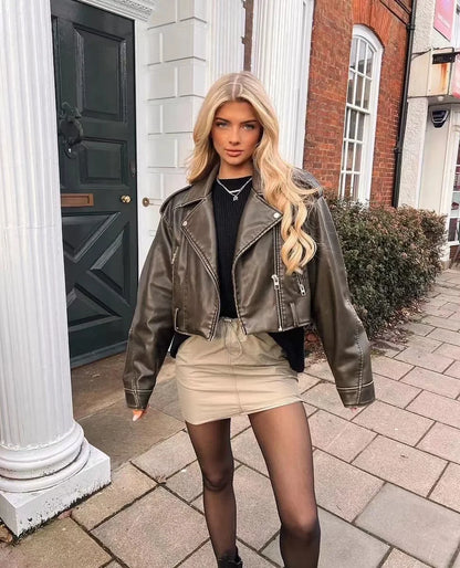Women's washed leather jacket