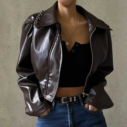 Xeemilo Autumn Faux Leather Short Jacket