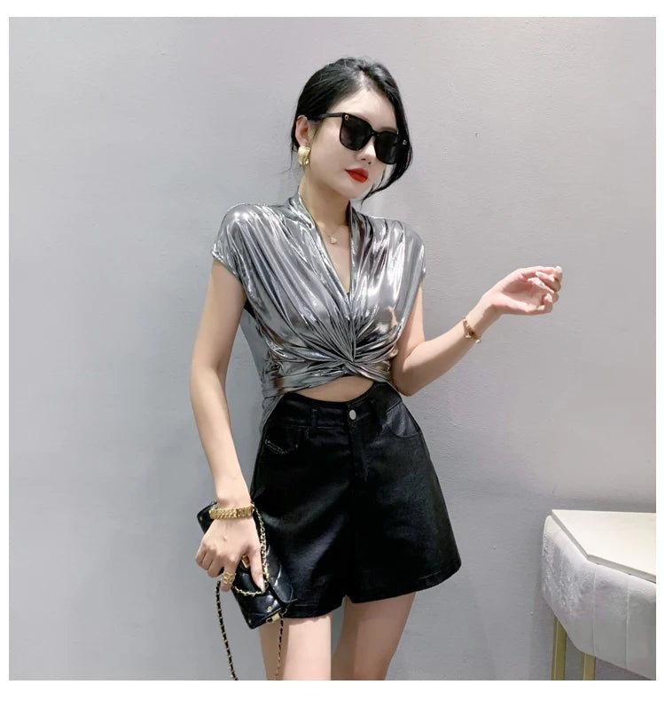 Luna – Streetwear Shiny Wrap Blouse
