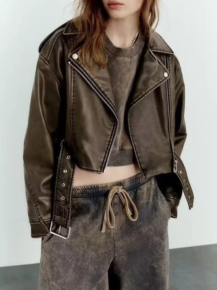 Jacket Vénera with Belt Streetwear Female Zipper Coat Outwear