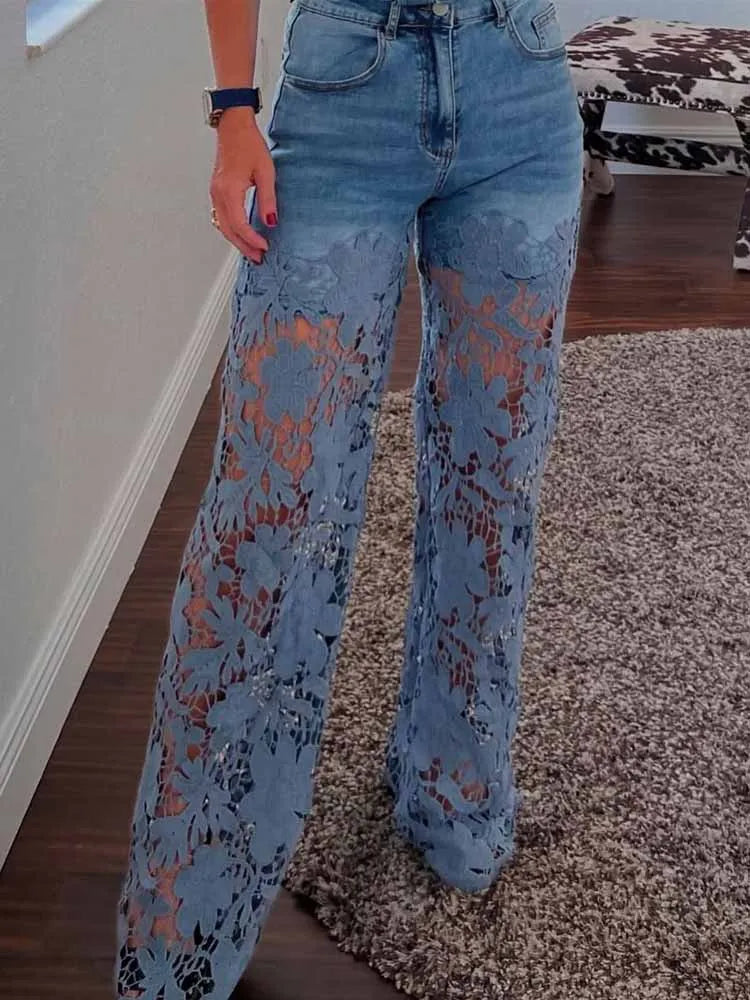 Bella High Waist Lace Denim Jeans