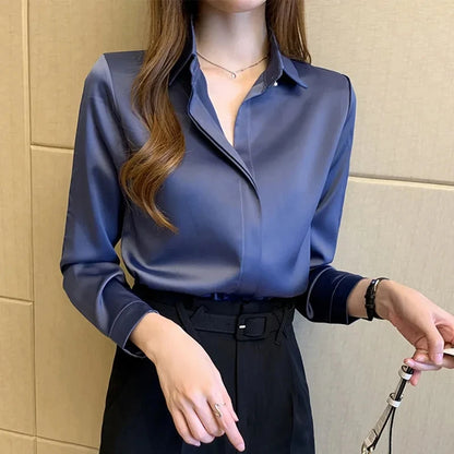 Sophia – Vintage Satin Long Sleeve Blouse