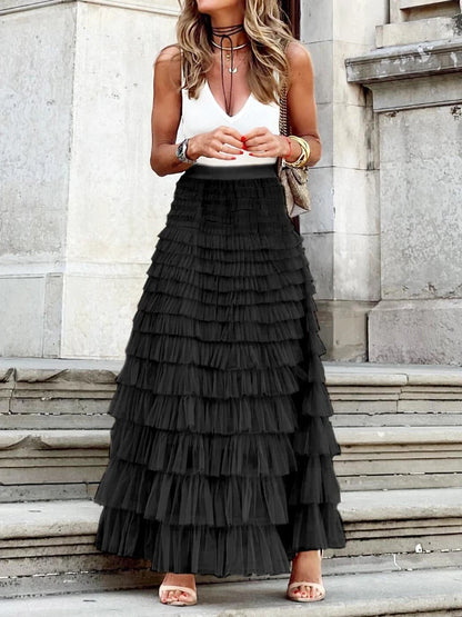HOUZHOU Solid Multilayer Ruffle Mesh