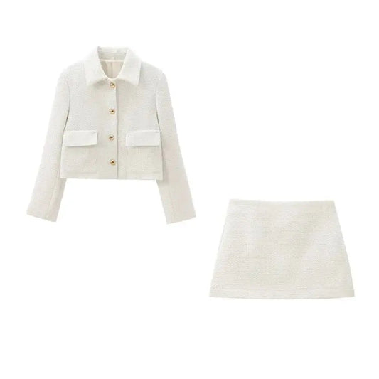 Mary 2 Piece Skirt and Jacket Set Off White