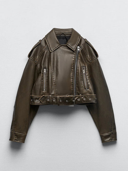 Jacket Vénera with Belt Streetwear Female Zipper Coat Outwear
