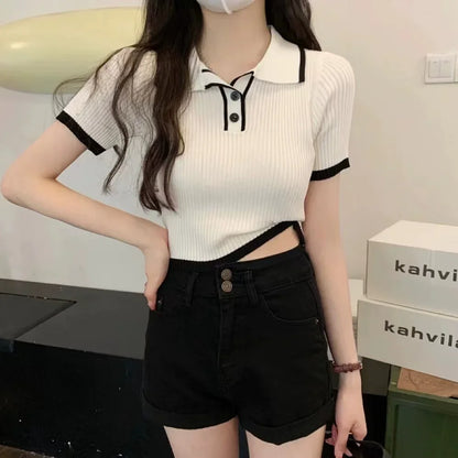 Melissa Contrast Color Polo Collar Shoulder