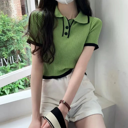 Melissa Contrast Color Polo Collar Shoulder
