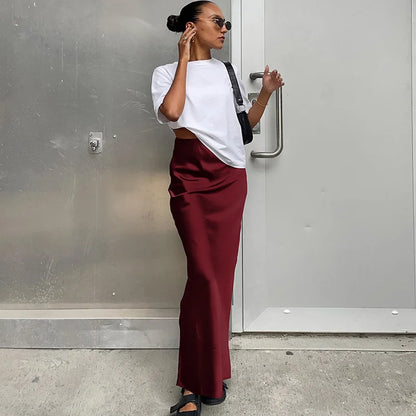 Elegant Satin Black Trumpet Skirts Fashion