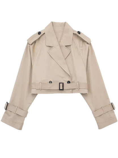 Vintage Cropped Trench Jacket with Cutout Neckline