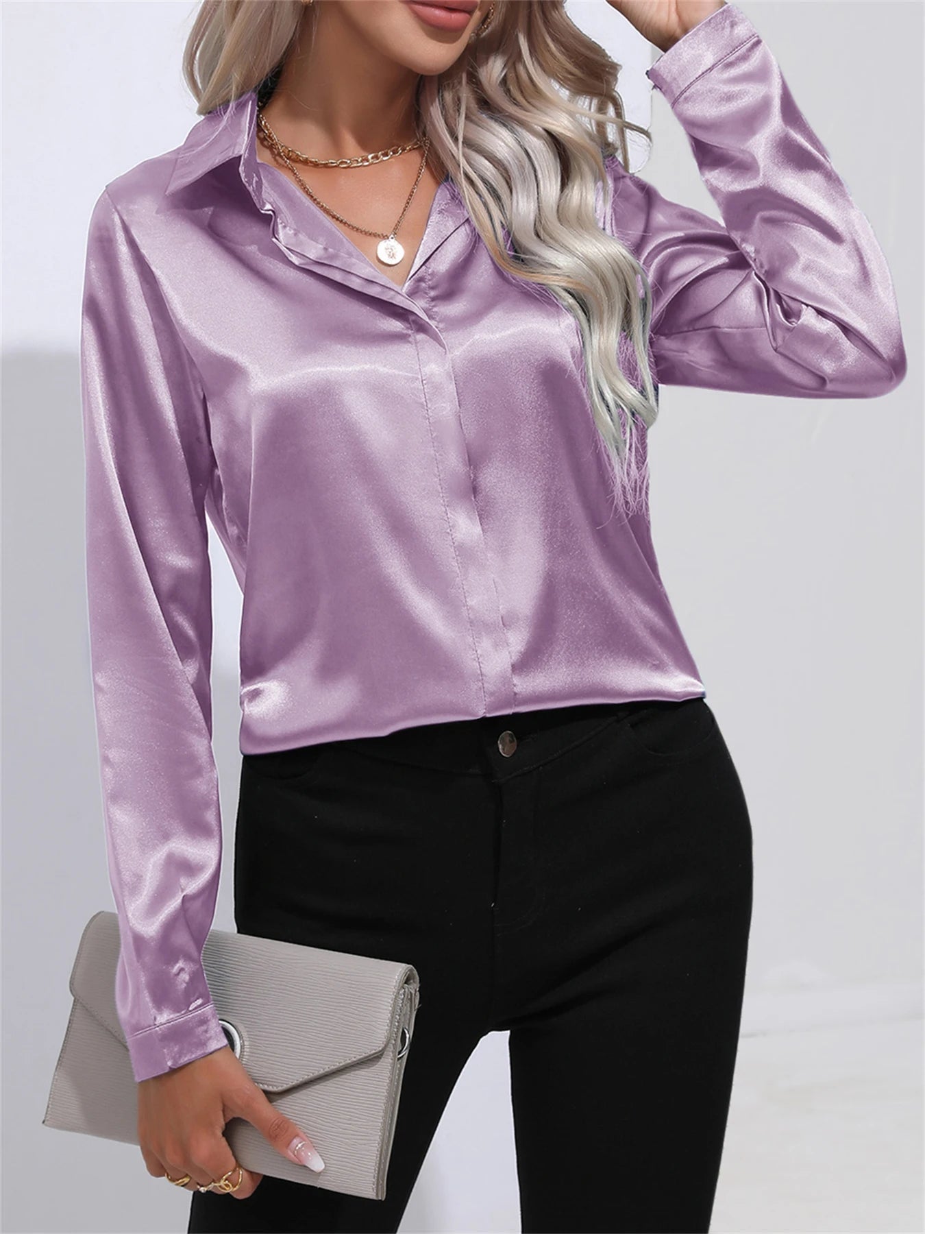 Clara – Satin Turn-Down Collar Shirt
