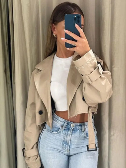 Women's spring vintage jacket with belt