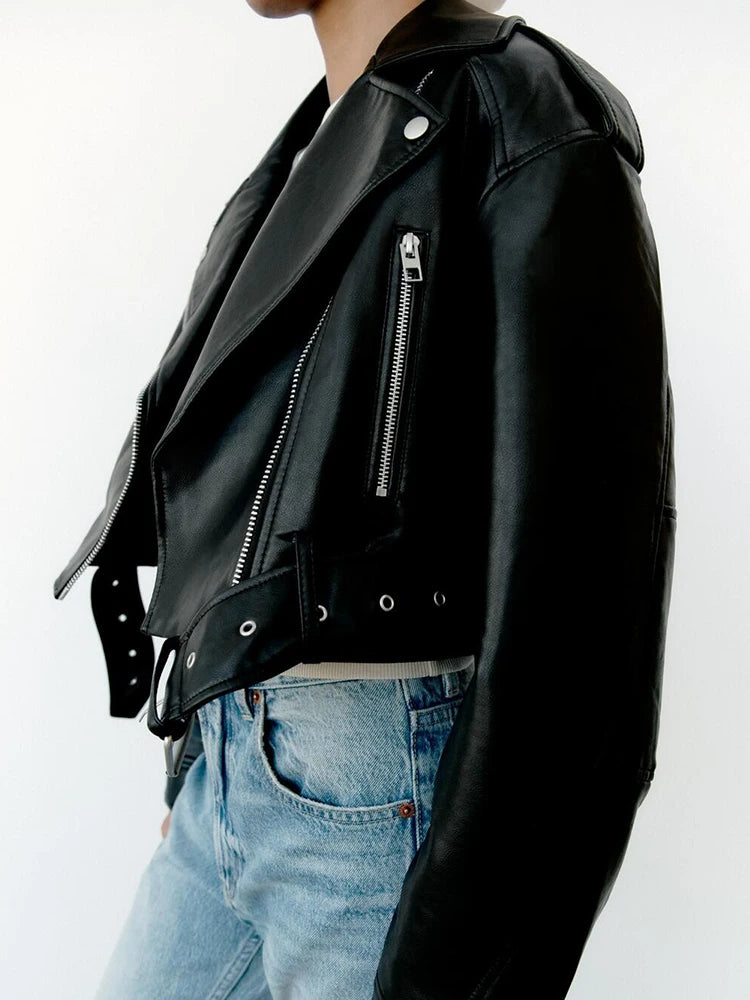 Women's Faux Leather Jacket with Belt