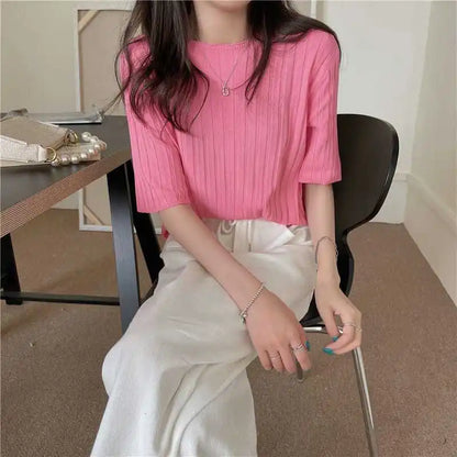 Melissa knitted blouse with round neckline and short sleeves casual