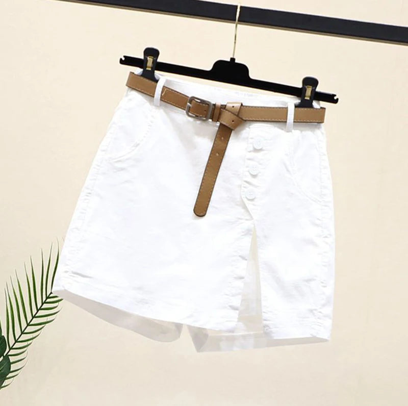 Chic Shorts Women Belt Korean Solid Buttons