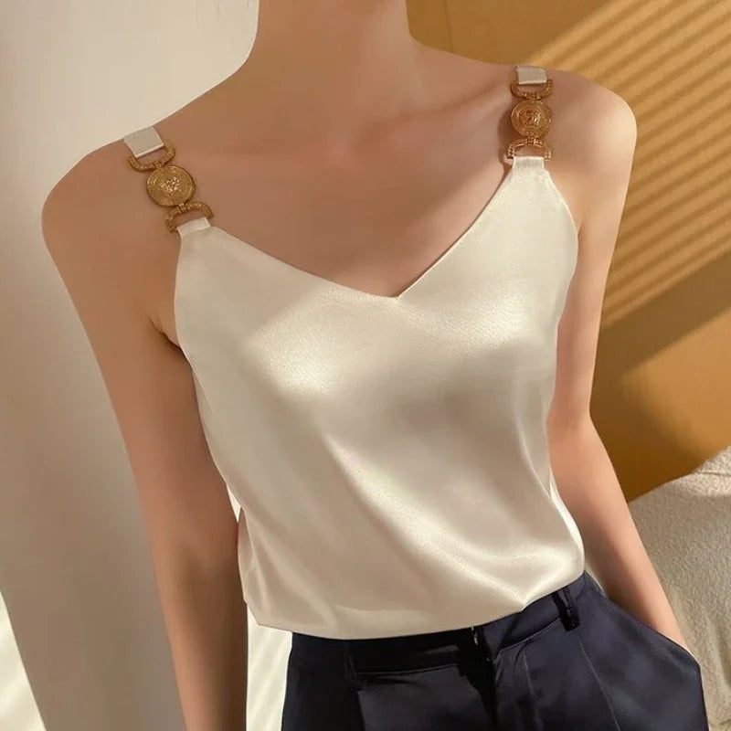 Black Satin Tank Top Fashion
