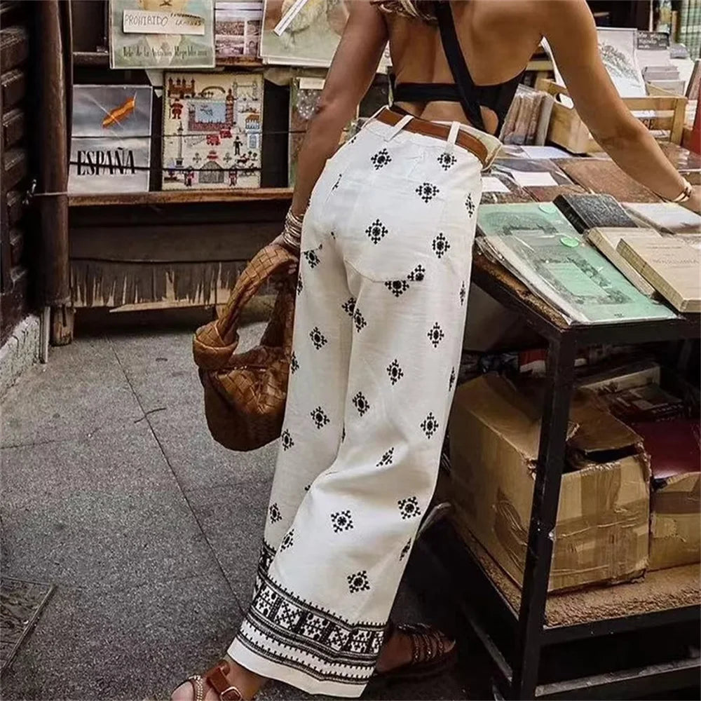 Amellia pants embroidered with retro flowers, autumn style