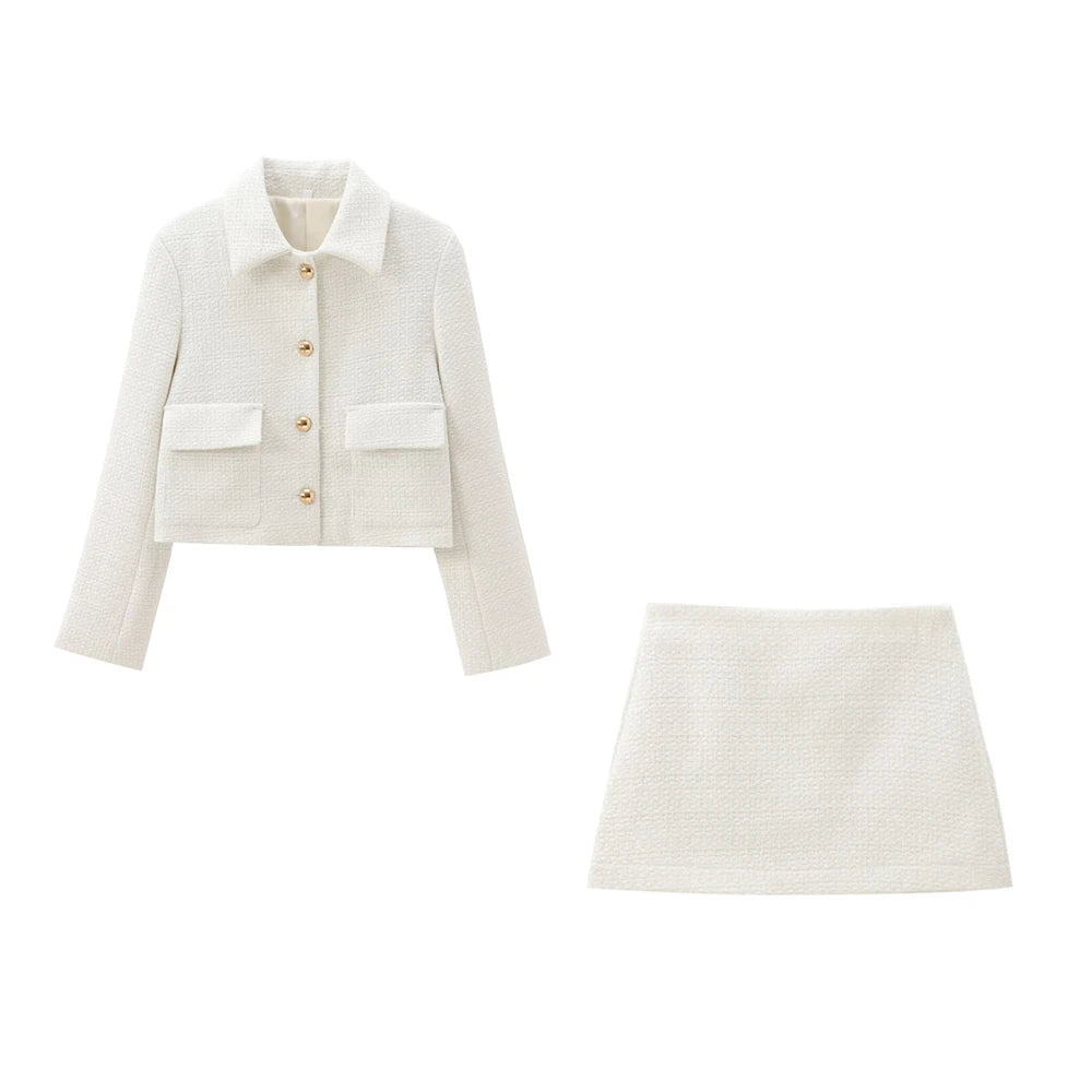 Mary 2 Piece Skirt and Jacket Set Off White