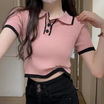Melissa Contrast Color Polo Collar Shoulder