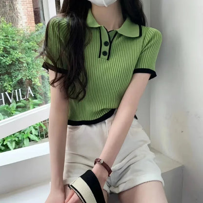 Melissa Contrast Color Polo Collar Shoulder