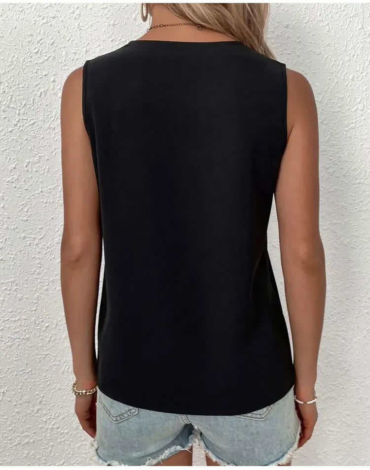 Sophie – Sleeveless V-Neck Lace Patchwork Blouse