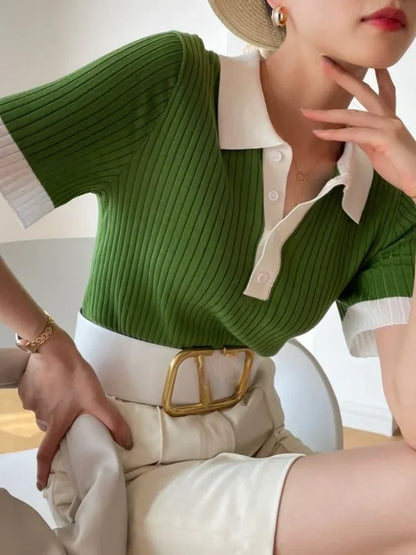 Mira – Ice Silk Slim Fit Polo Crop Top