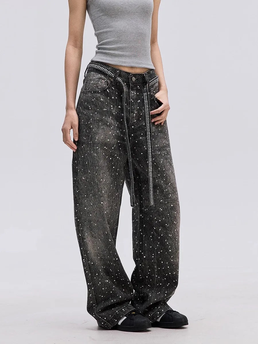 Aurora Rhinestone Wide Leg Jeans