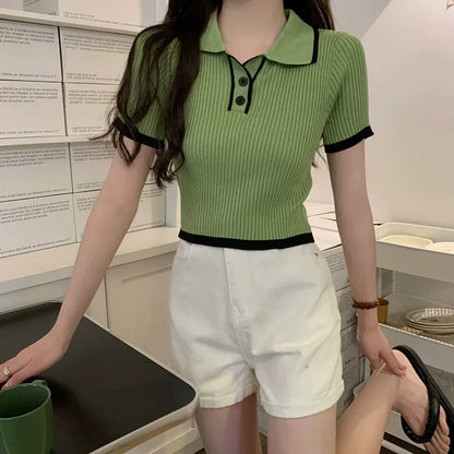 Melissa Contrast Color Polo Collar Shoulder