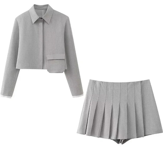 Milenna 2-piece set in grey with vintage side zipper