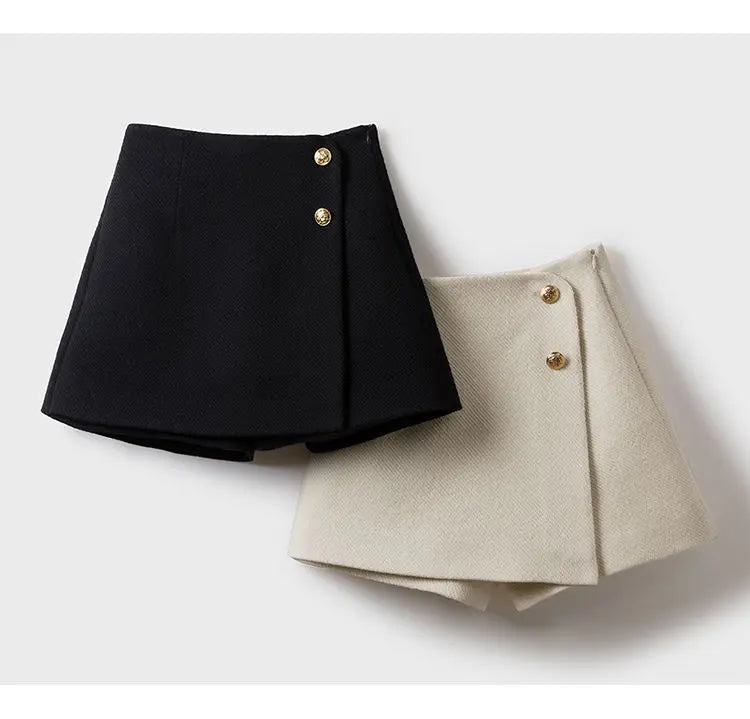 Autumn Winter Patchwork Zipper A-line Shorts