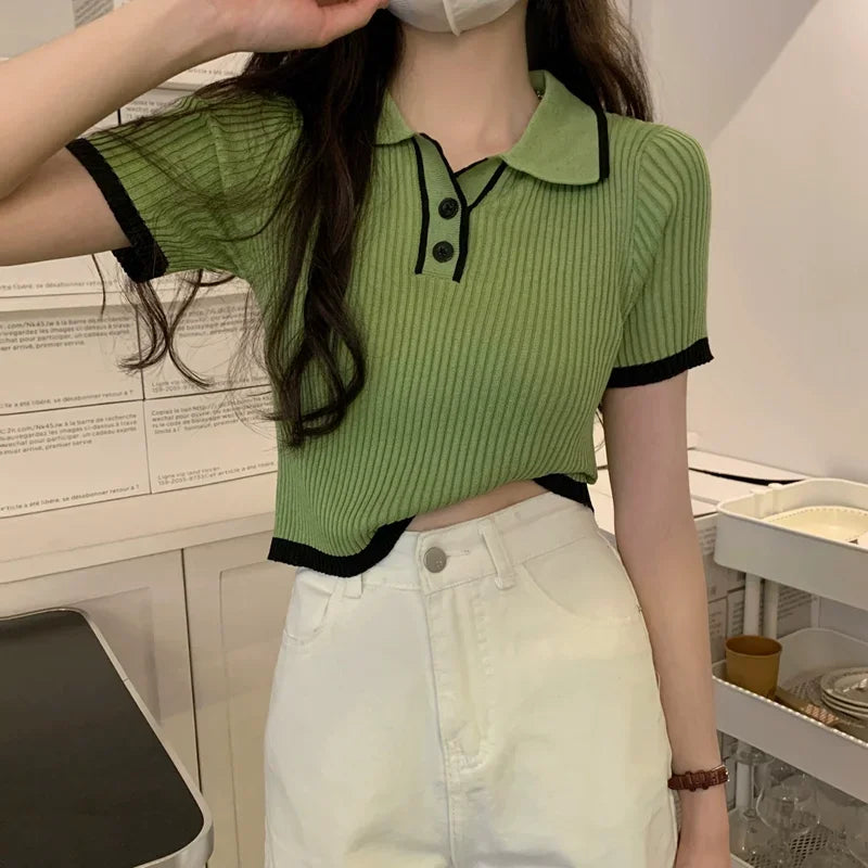 Melissa Contrast Color Polo Collar Shoulder