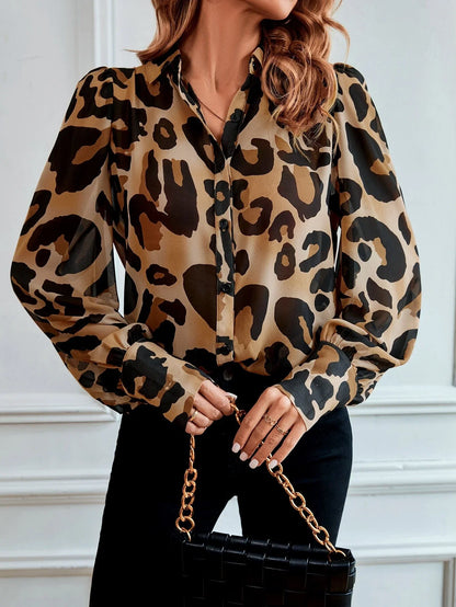 Magie Leopard Print Long Sleeve Blouse Spring and Autumn