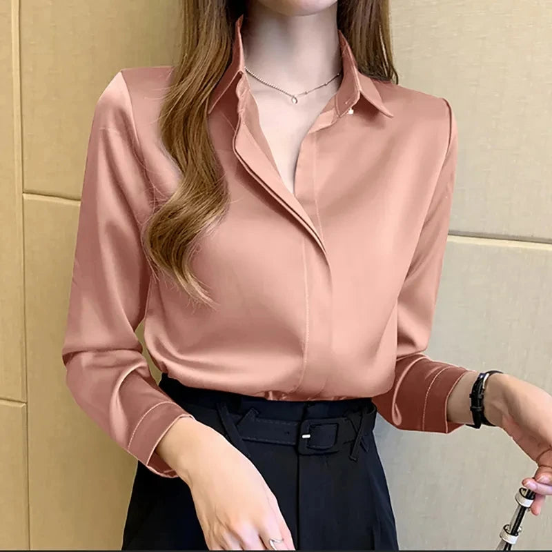 Sophia – Vintage Satin Long Sleeve Blouse