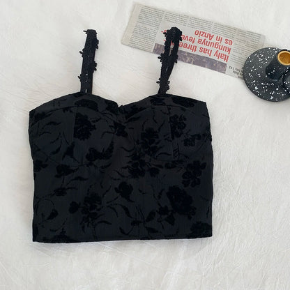 Megan crop top with thin straps and contrasting lace