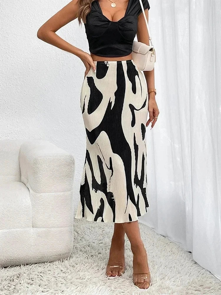 Dressy Casual Graphic Print Pleated Long