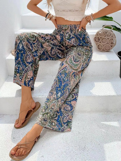Eva Vintage Print Wide-Leg Pants