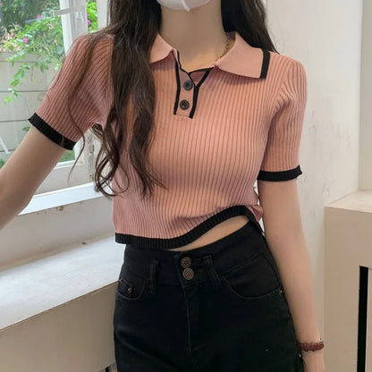 Melissa Contrast Color Polo Collar Shoulder
