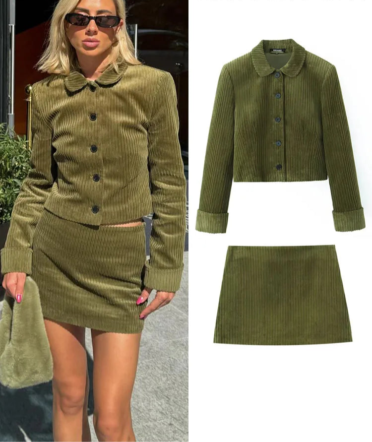 Esteffany 2 Piece Set Velvet Jacket Mini Skirt