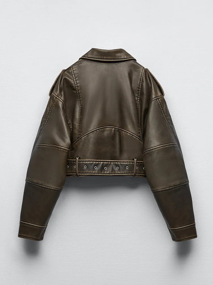 Jacket Vénera with Belt Streetwear Female Zipper Coat Outwear