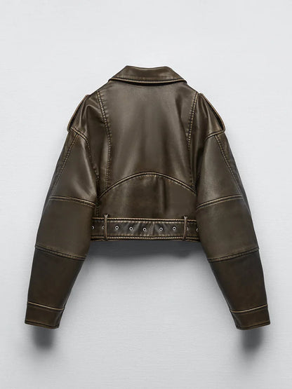 Jacket Vénera with Belt Streetwear Female Zipper Coat Outwear